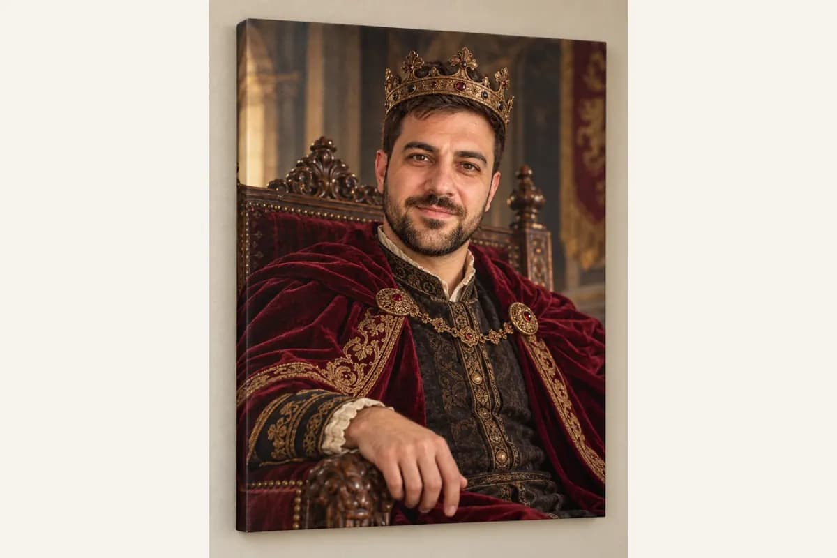 Exemplu ilustrativ de portret în scenă regală pentru personalizare pe canvas