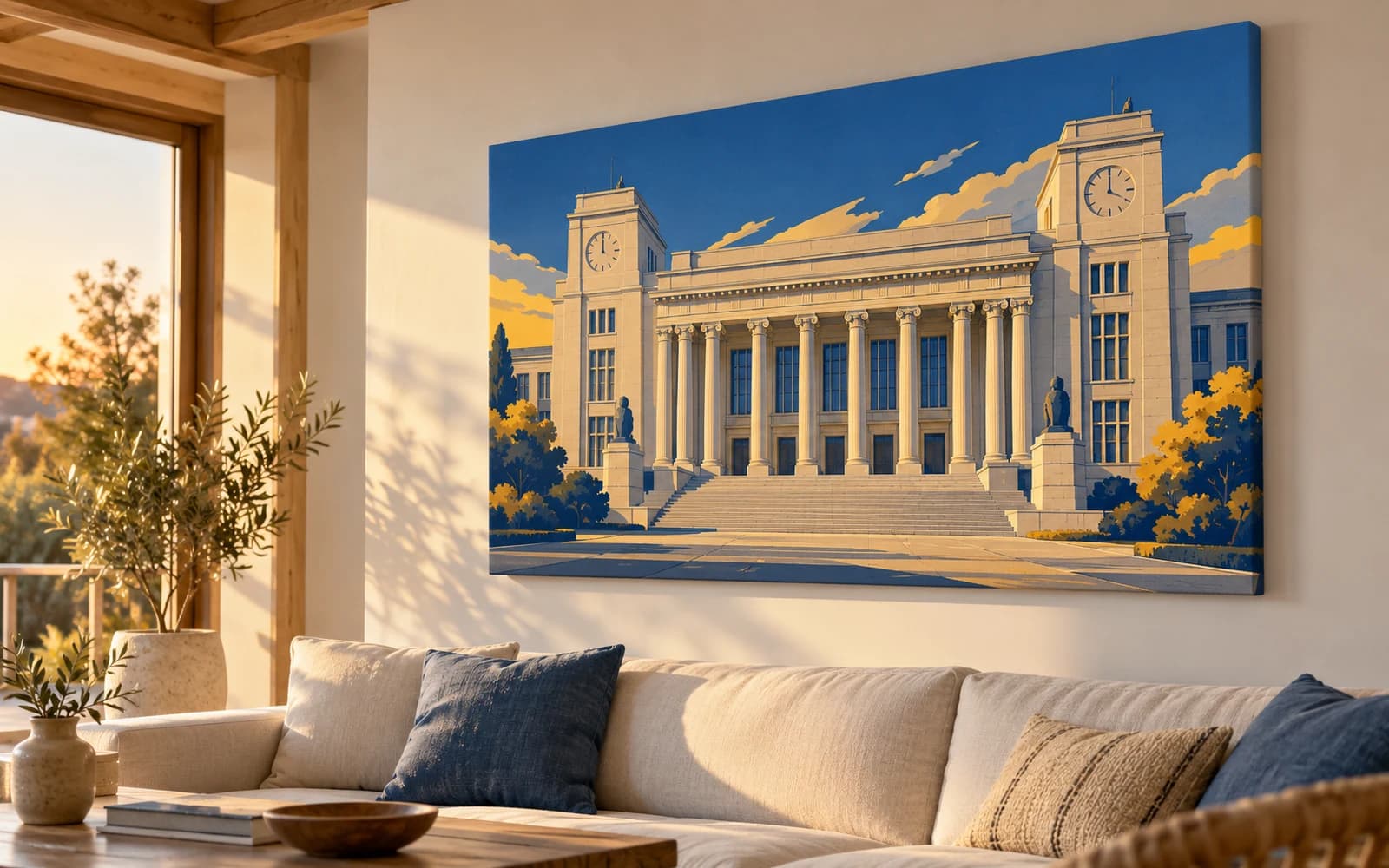 Tablou canvas cu ilustrația reperului Palatul Culturii, într-un salon luminos — reper al județului Prahova, livrare în Ploiești