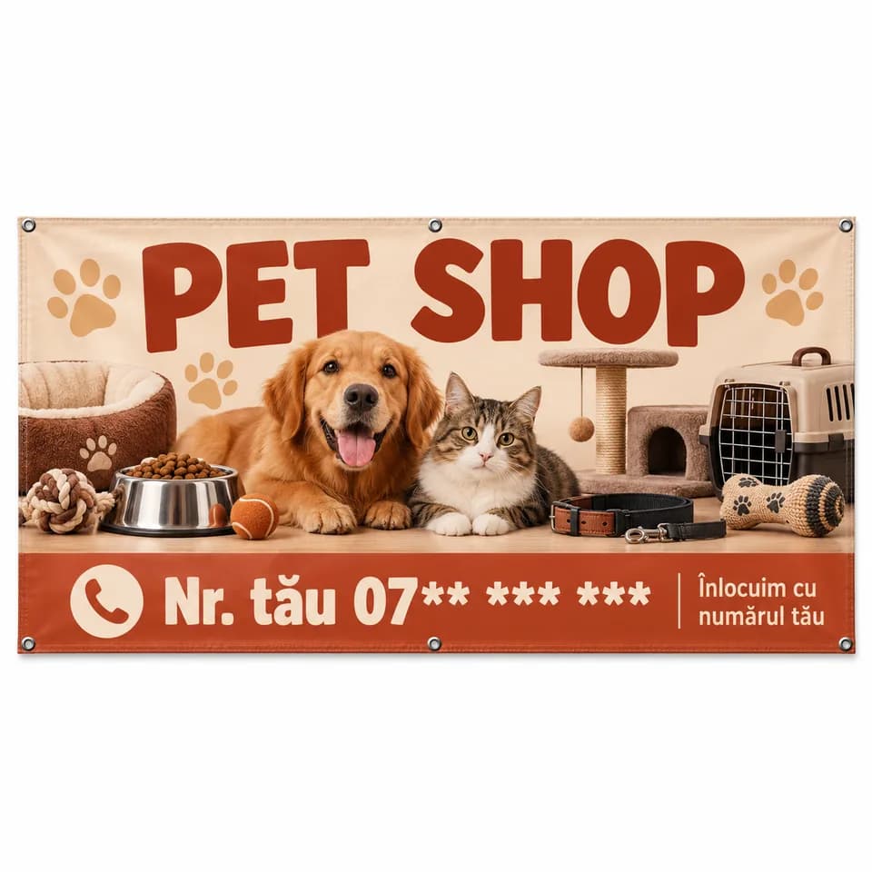 Banner pet shop cu numărul tău
