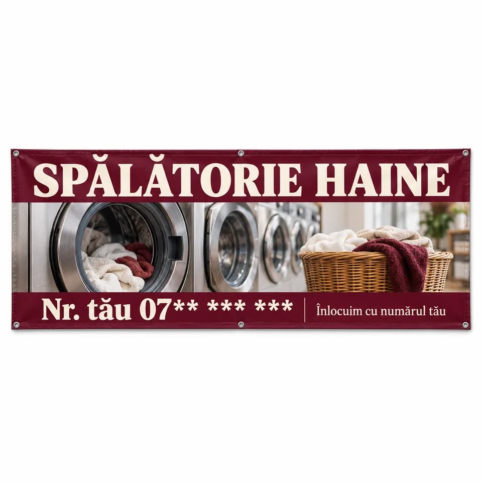 Banner spălătorie haine cu numărul tău