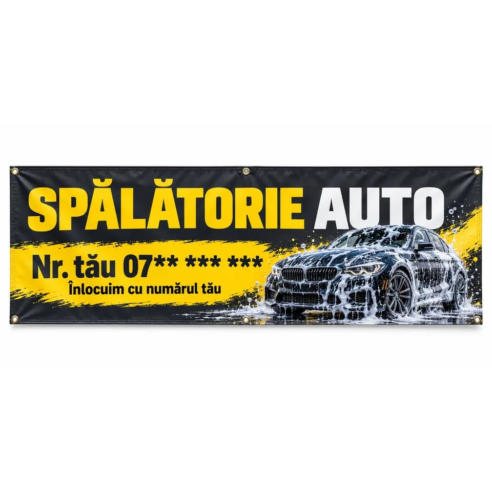 Banner spălătorie auto cu numărul tău