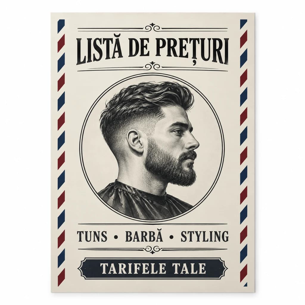 Afiș listă de prețuri pentru frizerie