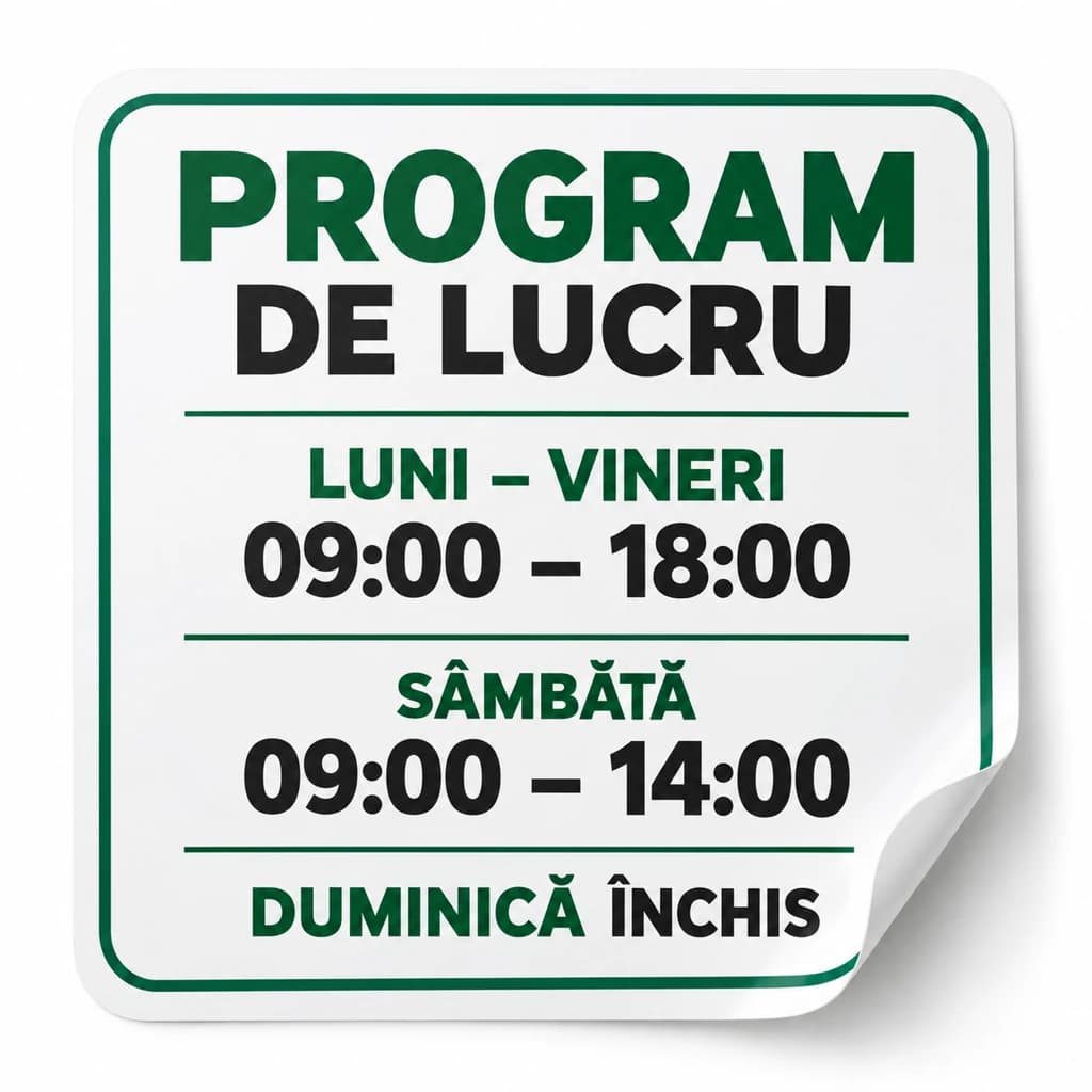 Autocolant program de lucru pentru ușă și vitrină