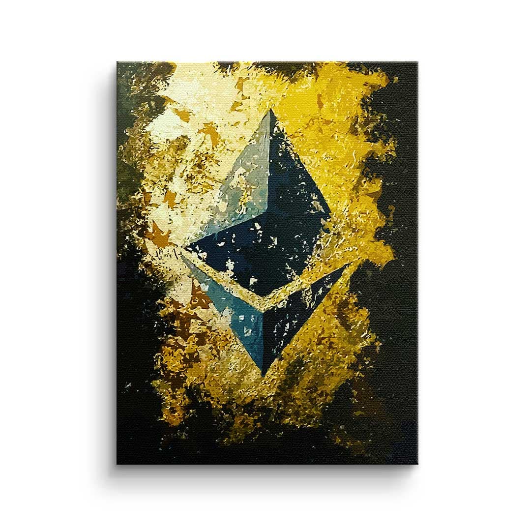 Tablou canvas monedă ethereum aurie – decor birou modern