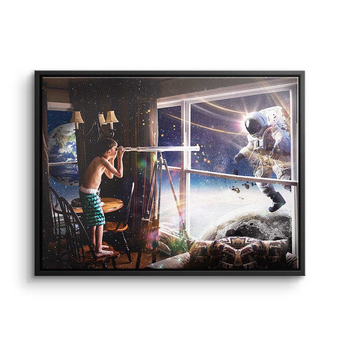 Tablou canvas copil cu telescop în galaxie – pentru camera copiilor
