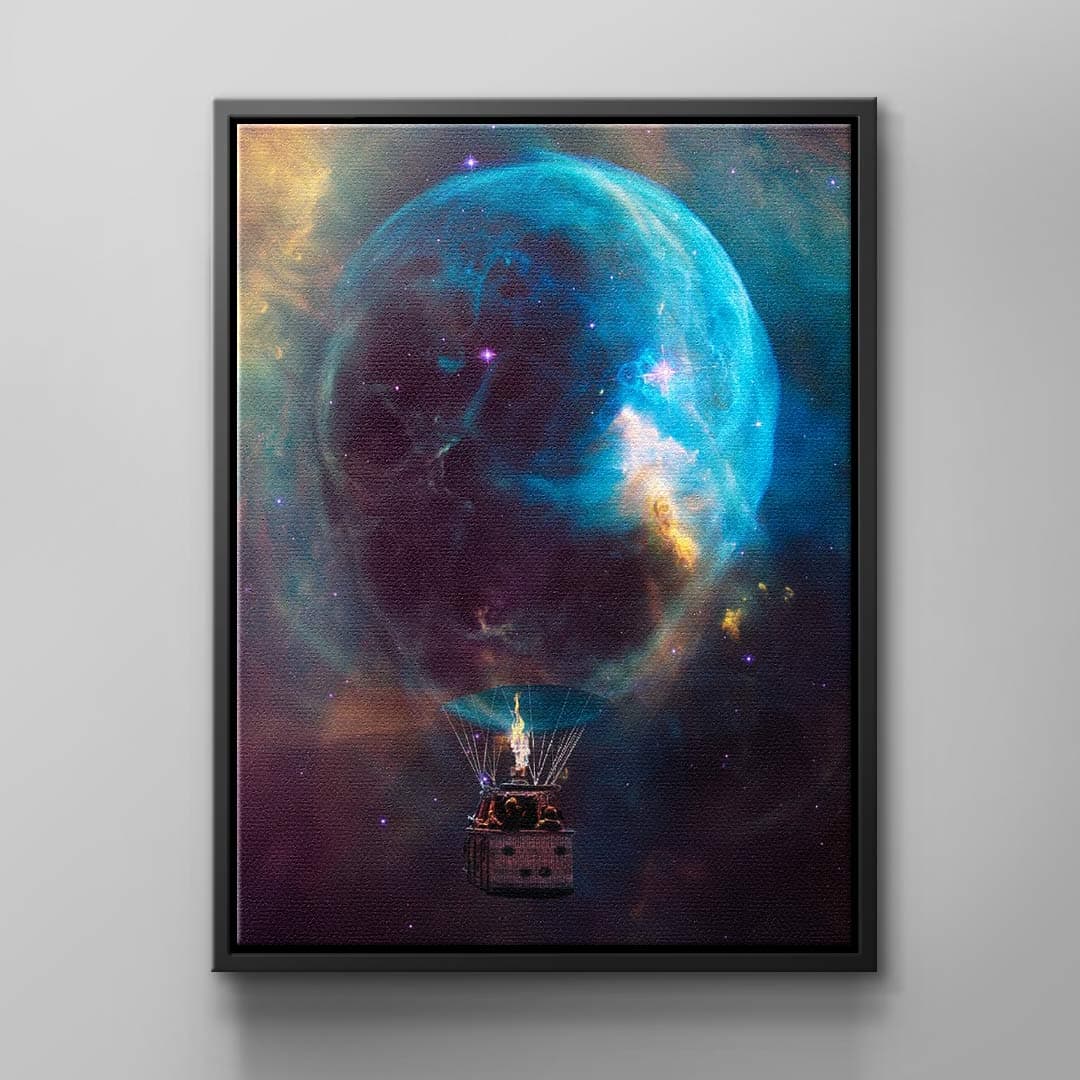 Tablou canvas balon cu aer cald în galaxie – pentru dormitor