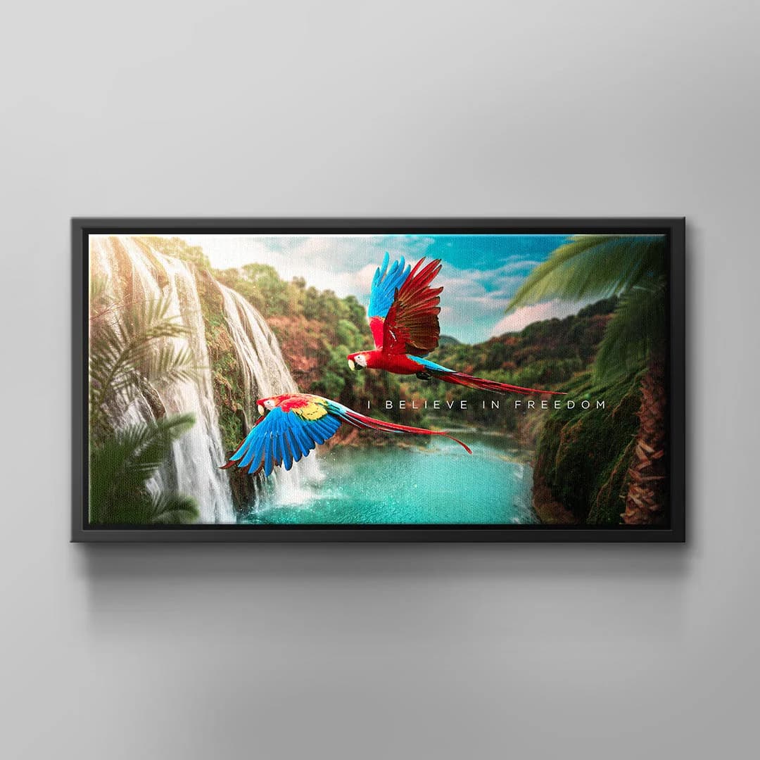 Tablou canvas papagal colorat în libertate – decor dormitor exotic