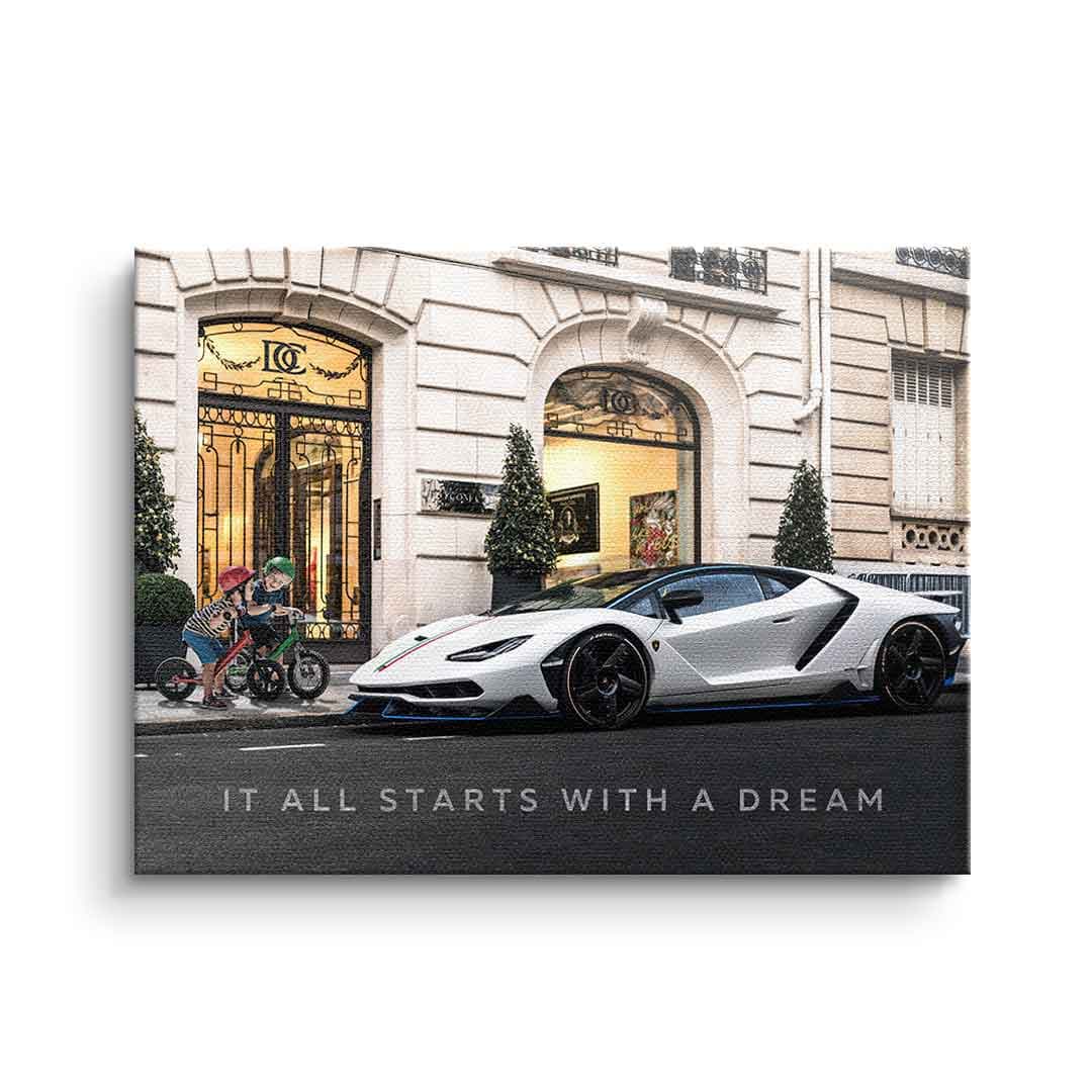 Tablou canvas supercar cu mesaj despre vis – decor garaj modern