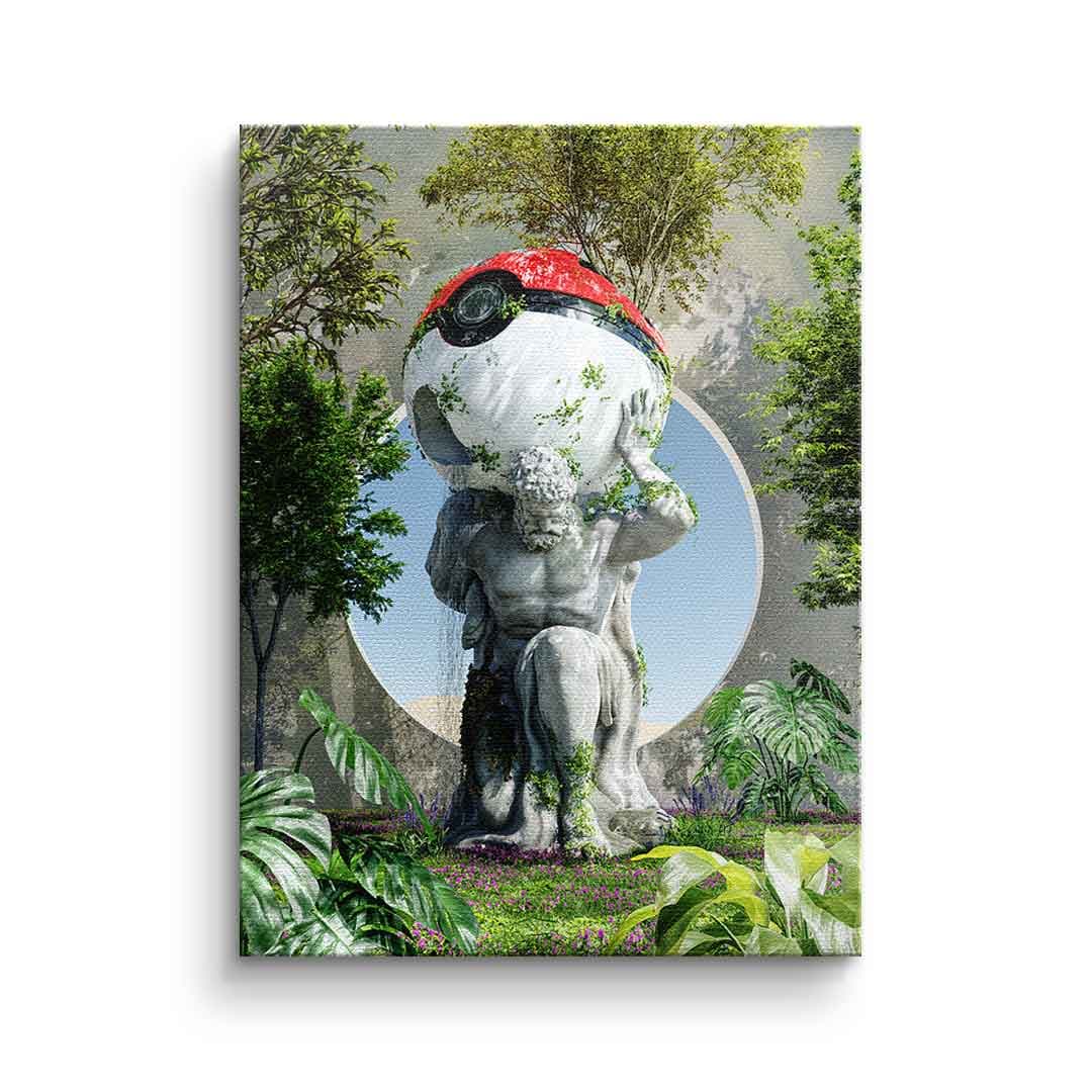 Tablou canvas statuie antică cu minge de joc – decor cameră gaming