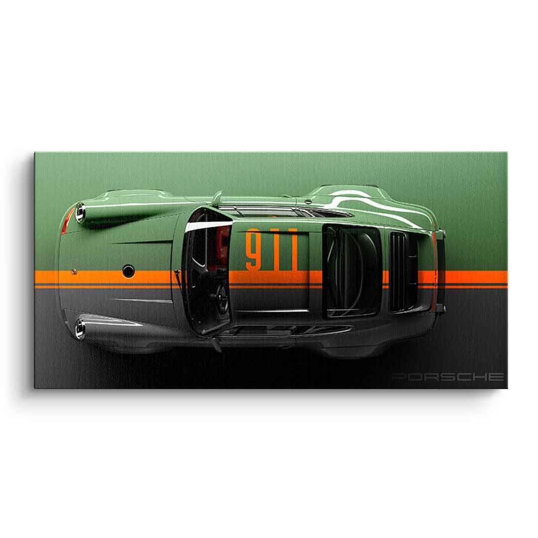 Tablou canvas mașină sport verde văzută de sus – decor garaj modern