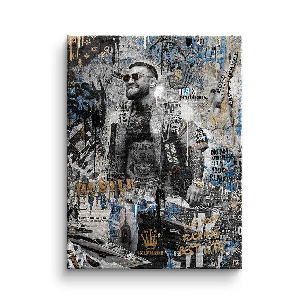 Tablou canvas luptător cu bani în stil street art – stil street art