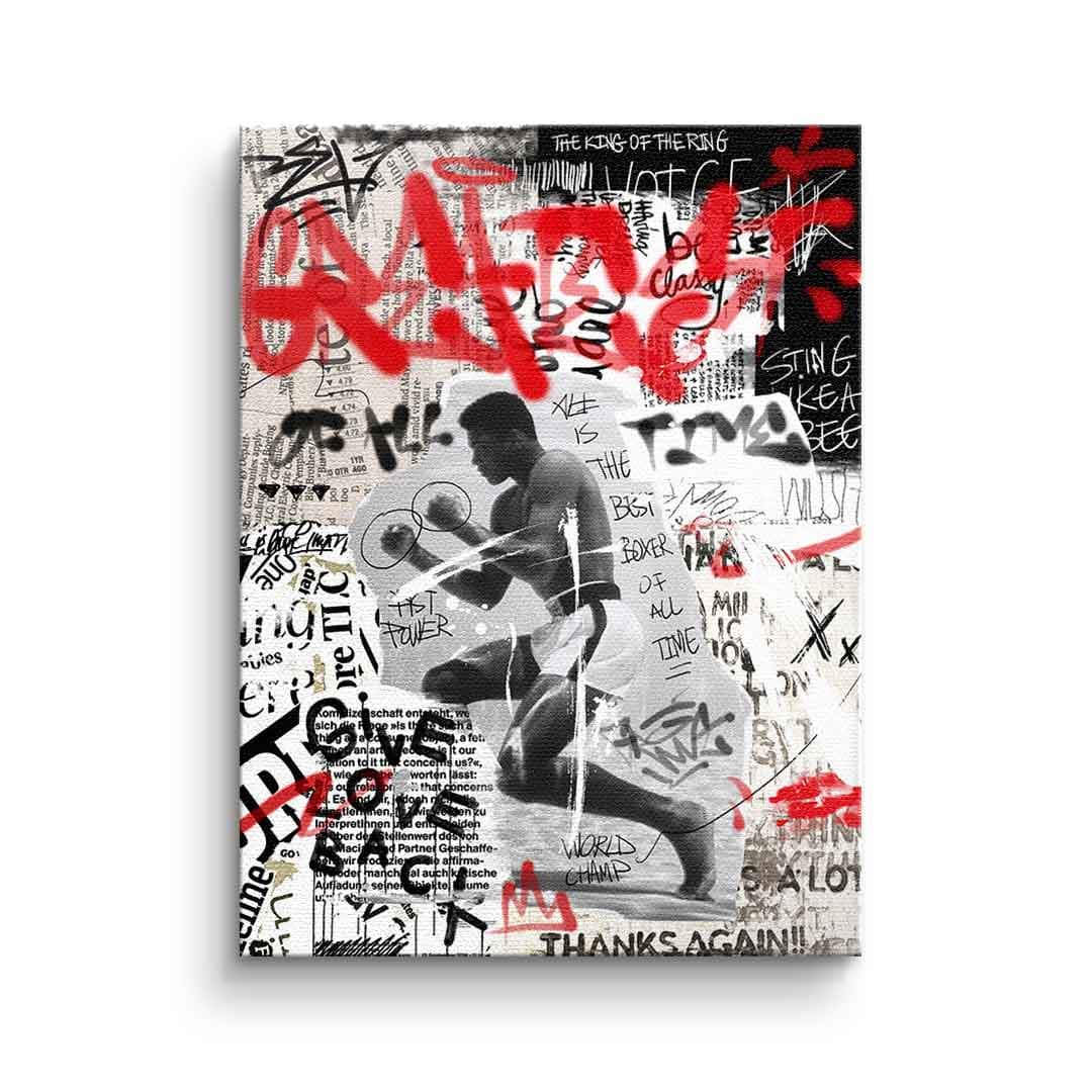 Tablou canvas boxer legendar colaj graffiti – decor sală fitness