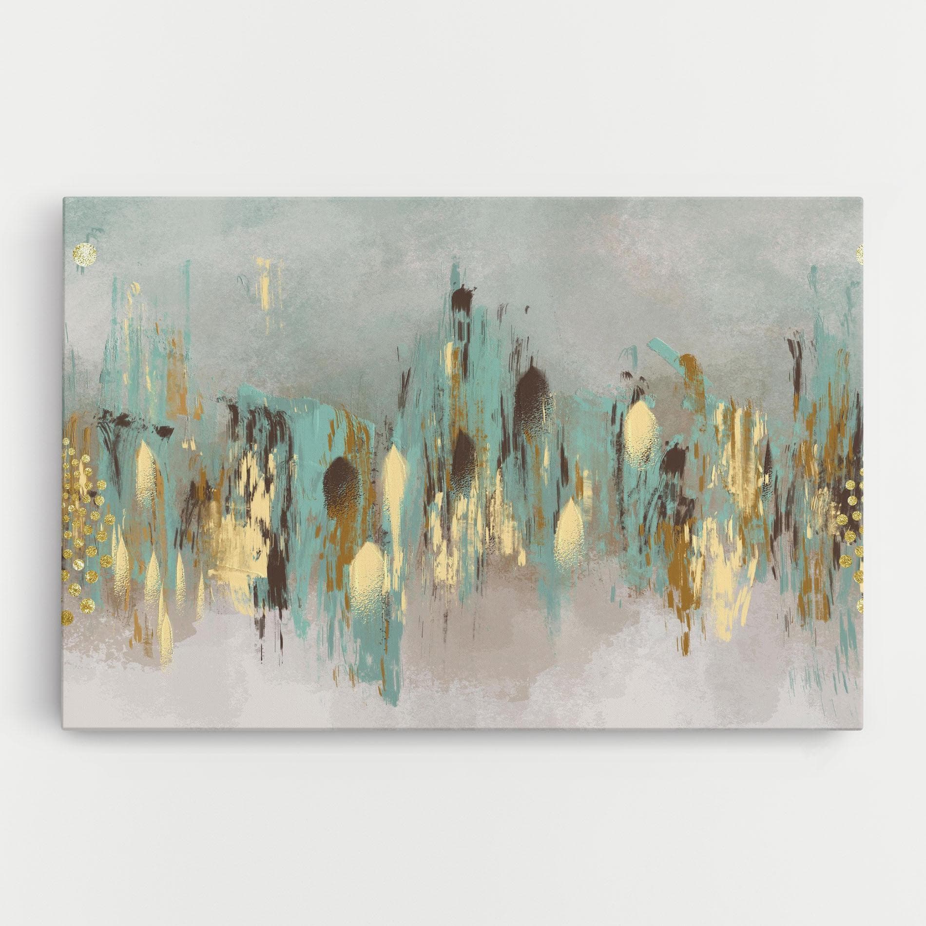 Tablou Decorativ: Prynt: Canvas Arta Abstracta Modern Auriu Spiral Points - Decor Perete JIENI montaj inclus